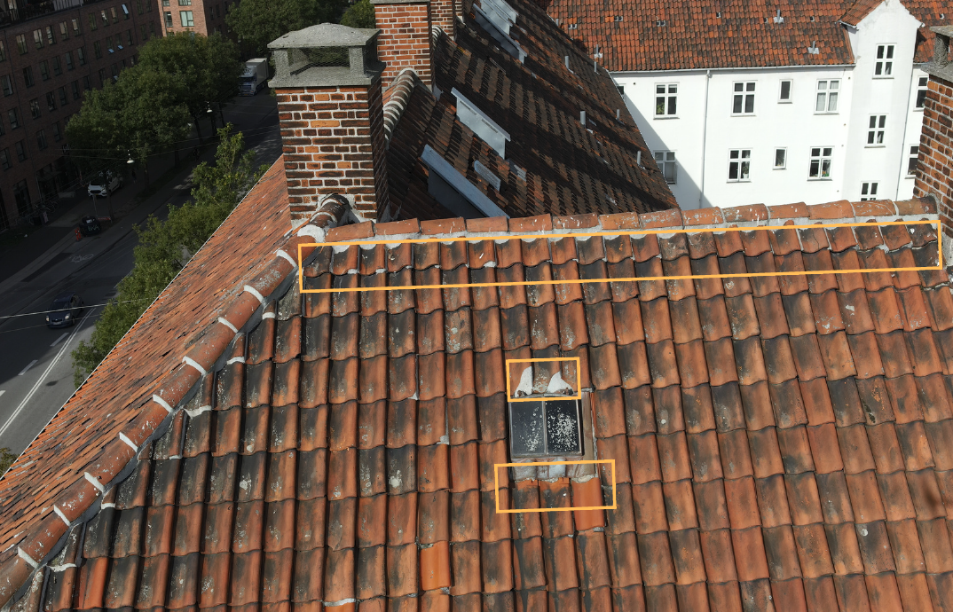 Close inspection of the clay tile roof surface